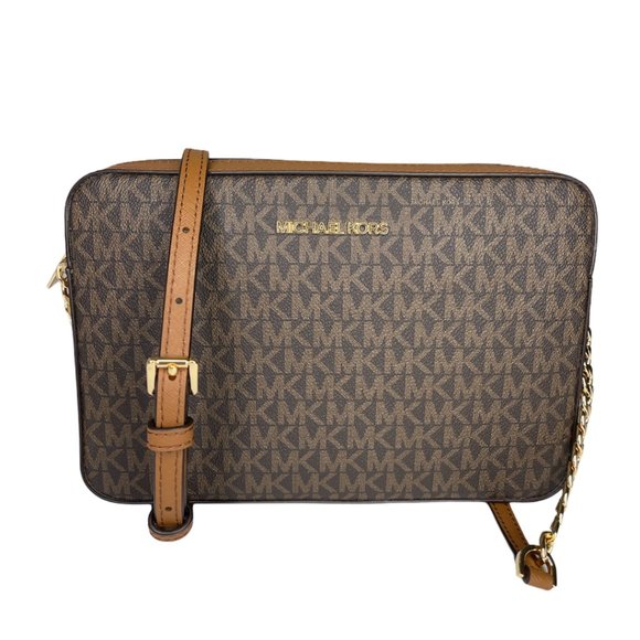Michael Kors EW Crossbody bag Brown Jet Set Large Leather - Picture 1 of 9